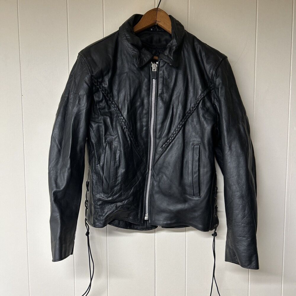 Interstate Leather Black Classic Biker Moto Insulated Jacket coat womens S